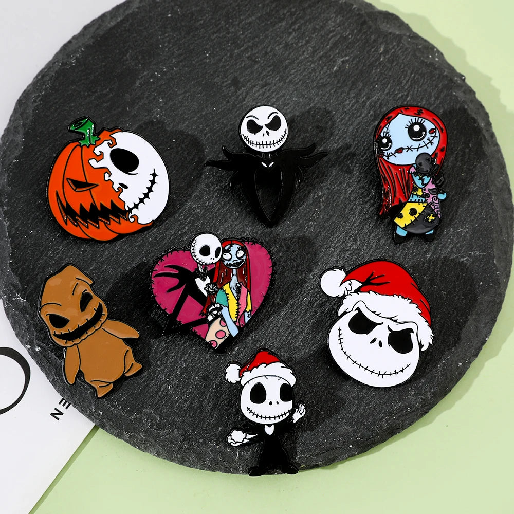 3/4/7 Pcs Creative The Nightmare Before Christmas Brooch Thriller Jack Skellington Sally Enamel Pin Backpack Clothing Jewelry Me