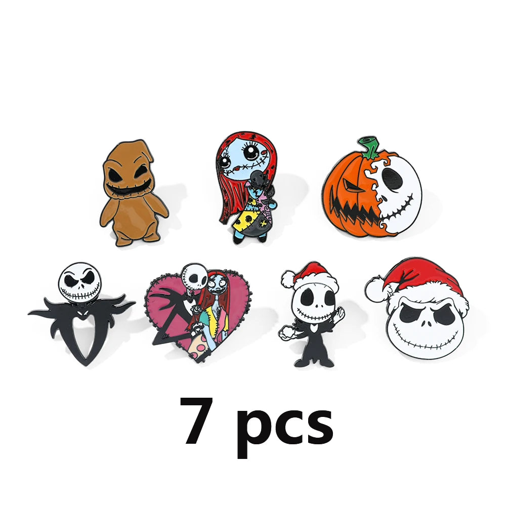 3/4/7 Pcs Creative The Nightmare Before Christmas Brooch Thriller Jack Skellington Sally Enamel Pin Backpack Clothing Jewelry Me