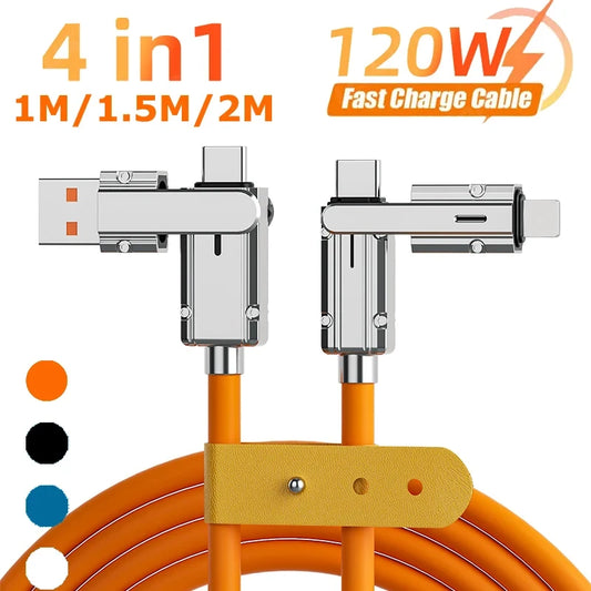 4 In 1™ 120W USB Type C to Type C IOS Cable Fast Charging Data Cable for iPhone 11 12 13 14 15 Pro Max Samsung S24