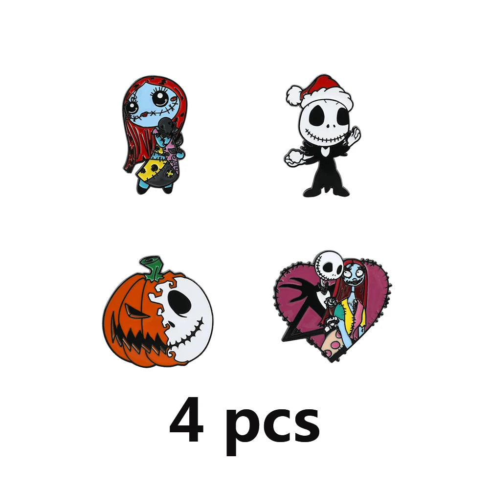 3/4/7 Pcs Creative The Nightmare Before Christmas Brooch Thriller Jack Skellington Sally Enamel Pin Backpack Clothing Jewelry Me