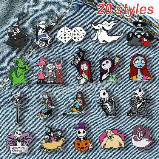 20 Styles The Nightmare Before Christmas Enamel Pins Cartoon Metal Brooches Backpacks Pin for Hallowmas Lapel Pines Accessories