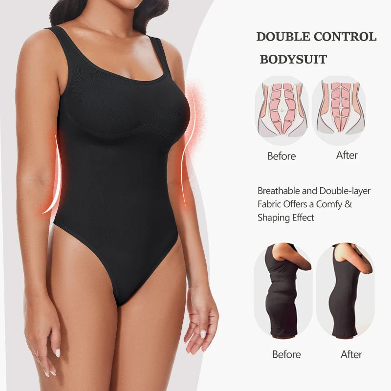 Bodysuits for Women Tummy Control Shapewear Sleeveless Square Neck Backless Tank Top Casual Thong Bodysuit Slimming Body Shaper